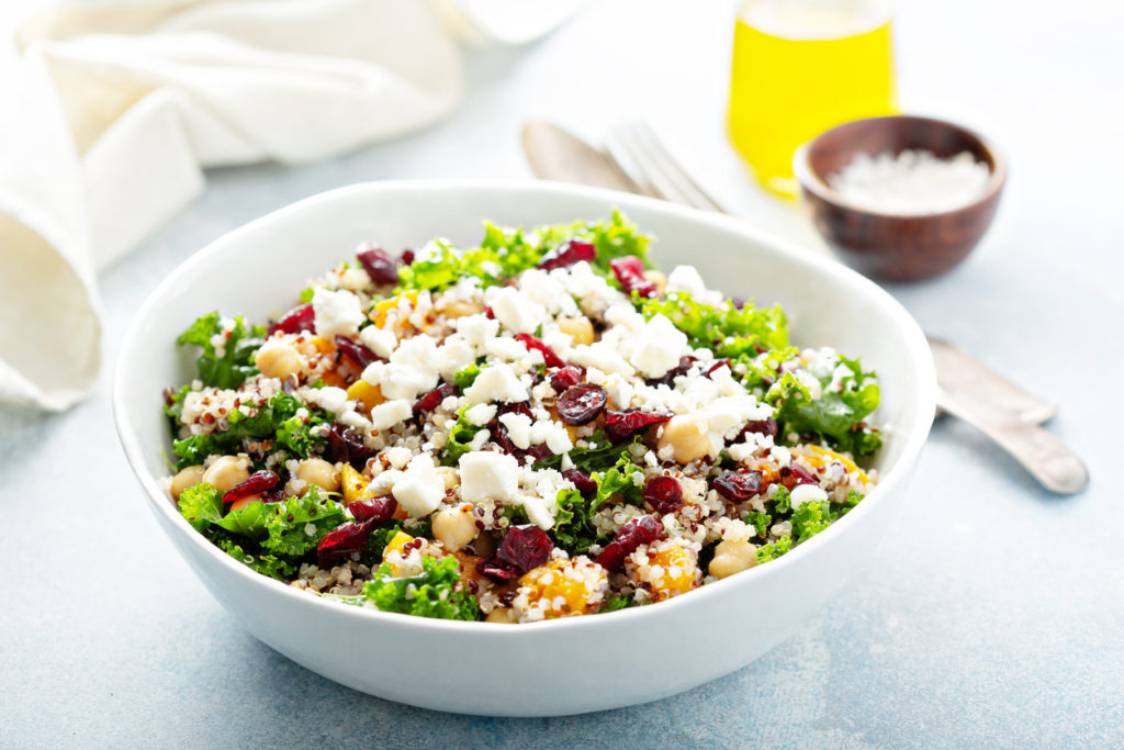 Kale and quinoa salad with chickpeas and feta