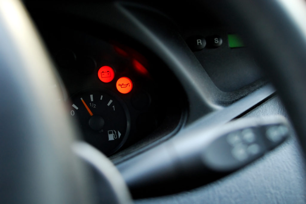 Closeup of vehicle with warning lights on