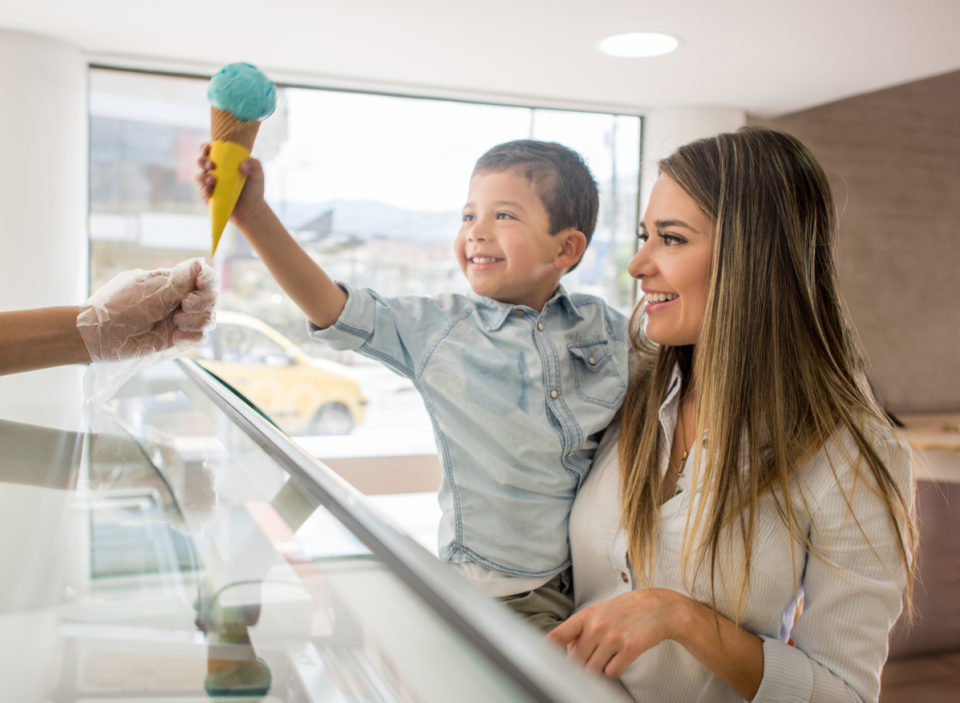 Mother and son buying an ice cream