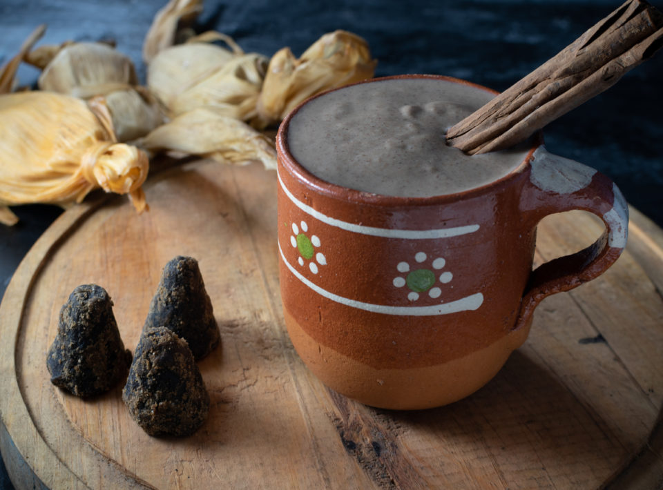 hot chocolate drink in clay mug